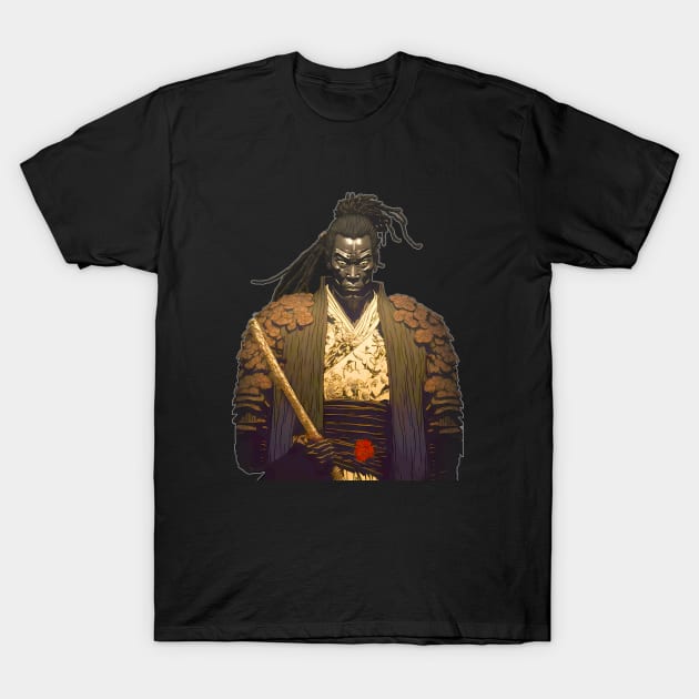 Yasuke the Black Samurai in Feudal Japan (1579) No. 1 on a Dark Background T-Shirt by Puff Sumo